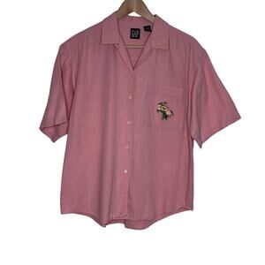 Vintage GAP Pink Floral Embroidered Short Sleeve Button Front Shirt Women’s L
